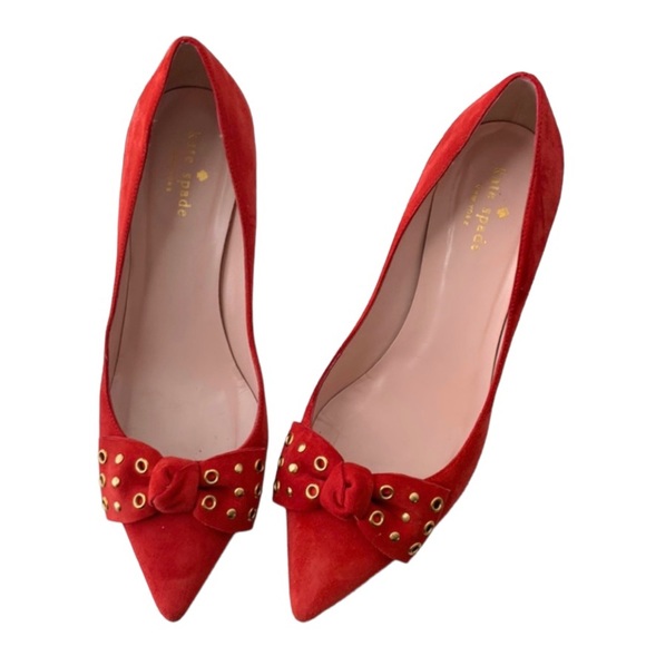 kate spade Shoes - Kate Spade Red Suede Heels Pumps Pointed Toe Bow Size 8.5